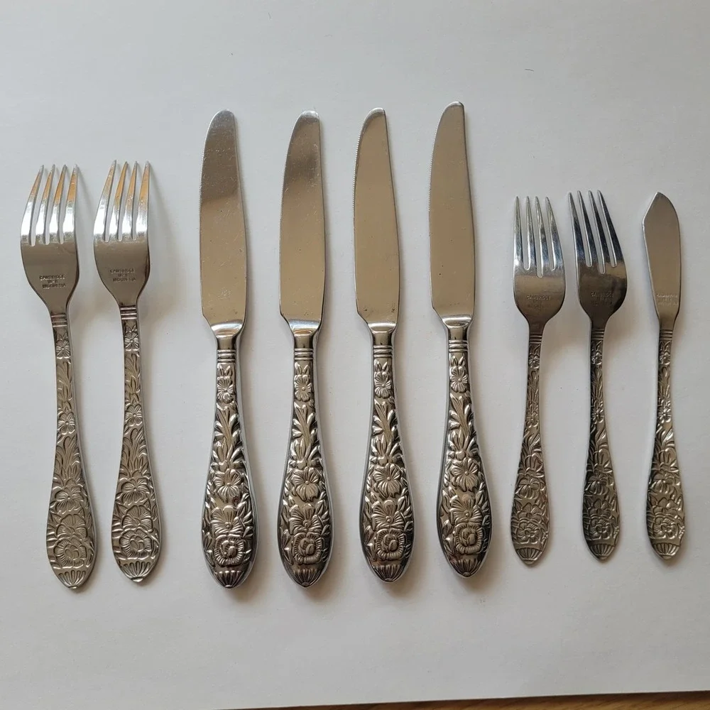 Cambridge Stainless Flatware 9 Lot Floral Fork Knife